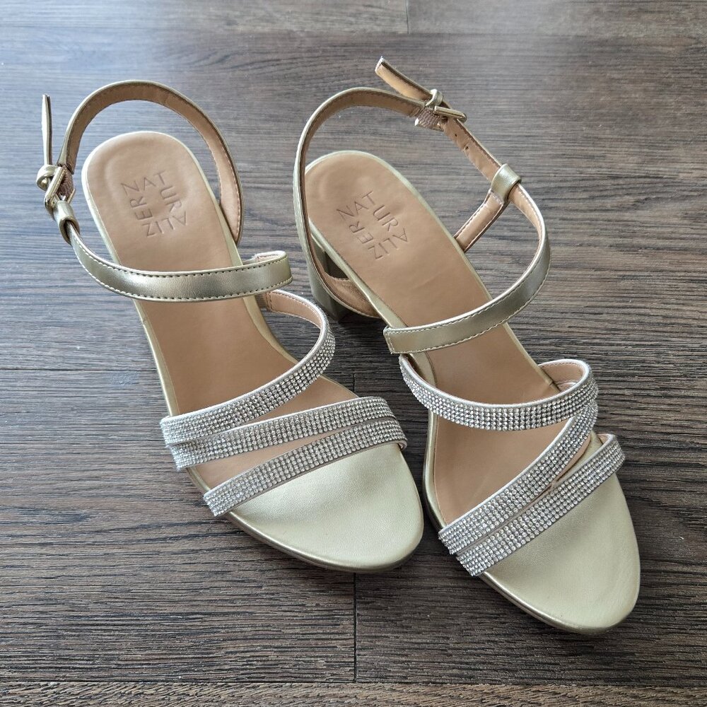 Naturalizer Champagne Bridget Rhinestone Strappy Dress Heels Sandals 8.5 M - Picture 2 of 10